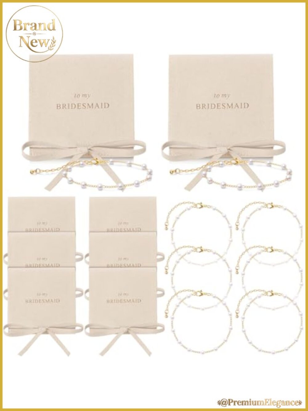 Bridesmaid Pearl Bracelet Set with Pouch - Gold Plated Zinc Alloy Jewelry Party